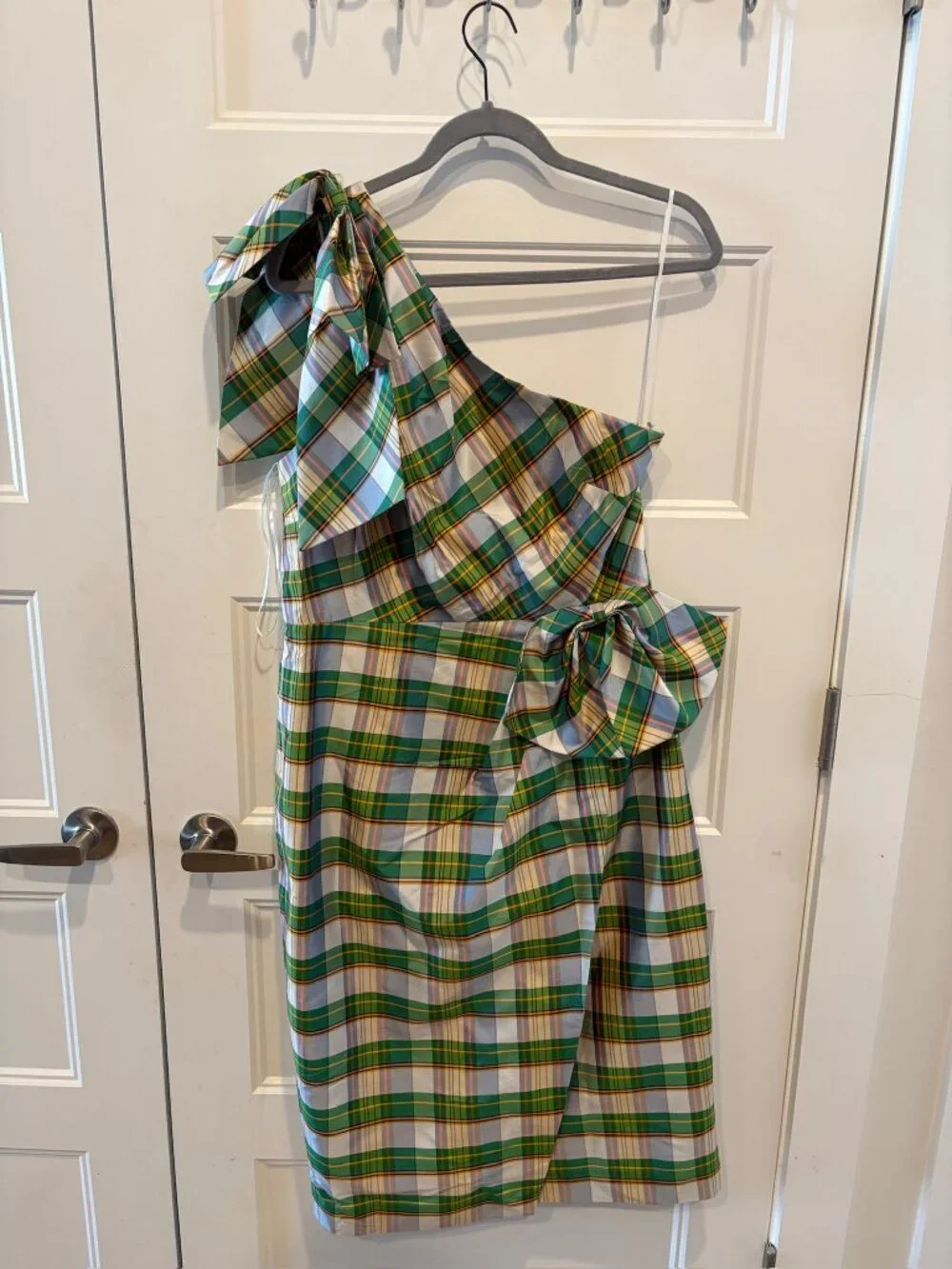 J.Crew One Shoulder Plaid Bow Midi Dress Size 12